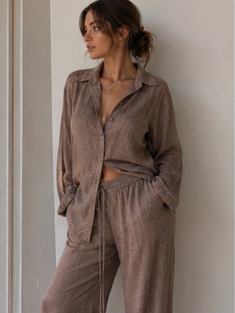 Brown Elegant Long Sleeve set